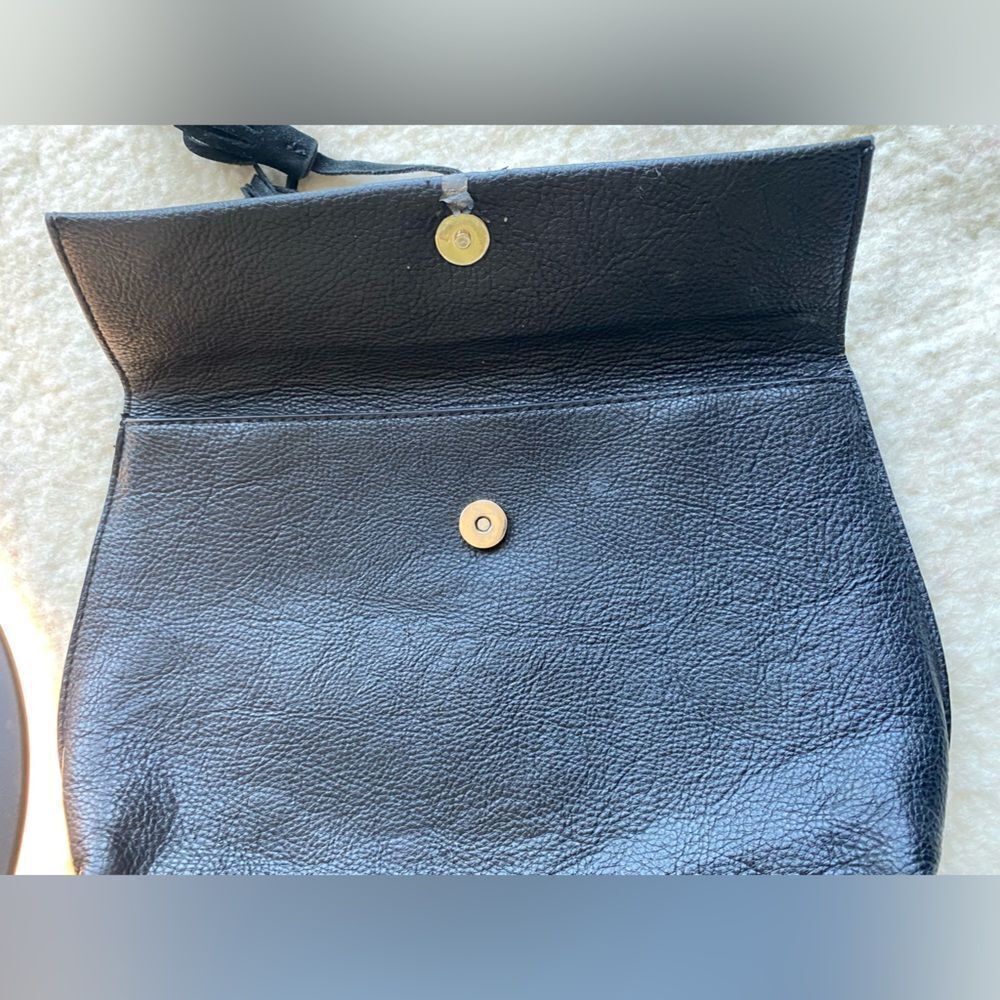 Anthropologie Black Leather Clutch Bag with Suede Tassel - Picture 6 of 8